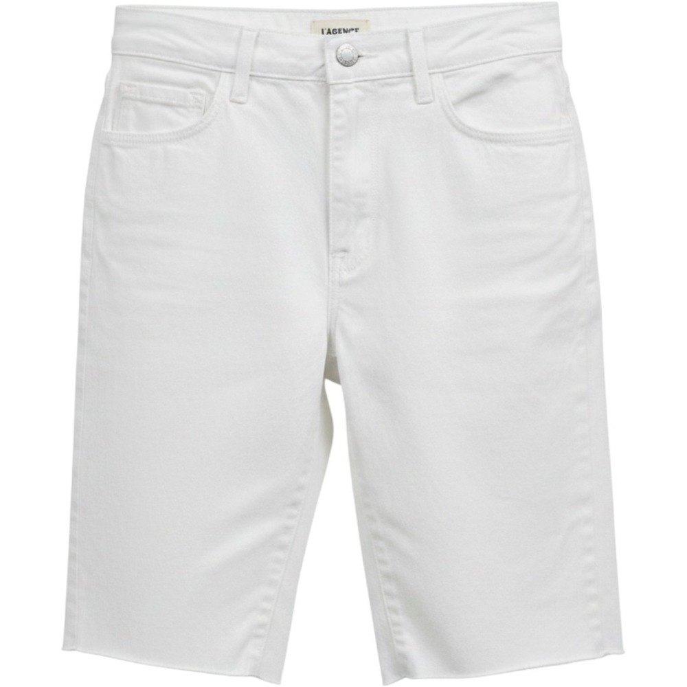 L'AGENCE White Denim Bermuda Shorts Raw Hem High Rise Size 25 0635